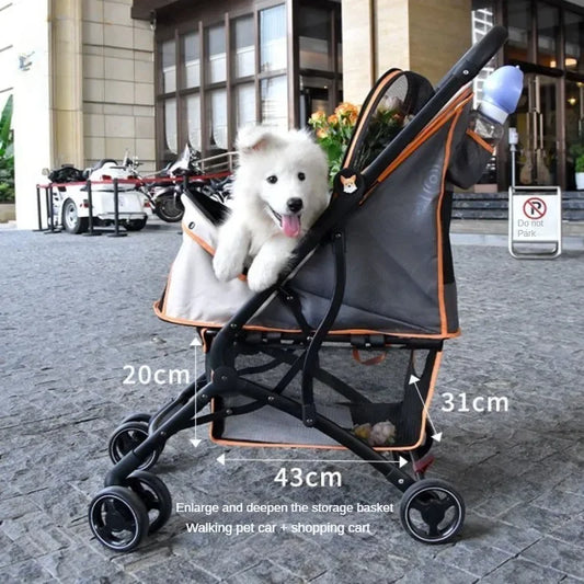 Lightweight Pet Stroller Foldable Cat Stroller Small and Medium-sized Dog Stroller Shock-absorbing Elderly Pet Cart Pet Supplies