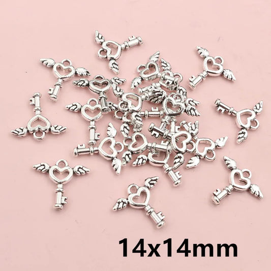 50pcs Vintage Small Key Charms Antique Silver Plated Alloy Metal Handmade Charms Pendant DIY Jewelry Making Accessories Findings
