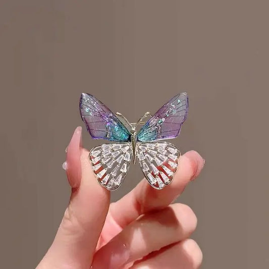 Rinhoo Fashion Full Zircon Wings Silver Color Butterfly Brooch For Women Rhinestone Insect Lapel Pins Animal Badge Jewelry