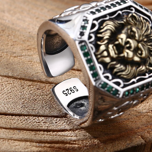 Wholesale 925 sterling silver ring, lion square ring, ring opening, thai silver retro trendyy personalized jewelry