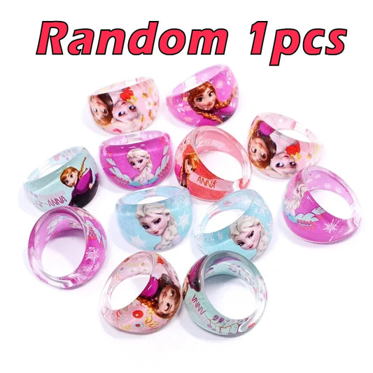 1set Disney Frozen Kids Rings Cartoon Princess Elsa Anna Acrylic Rings Girls Baby Toys Jewellery Party Decor Toys Birthday Gifts