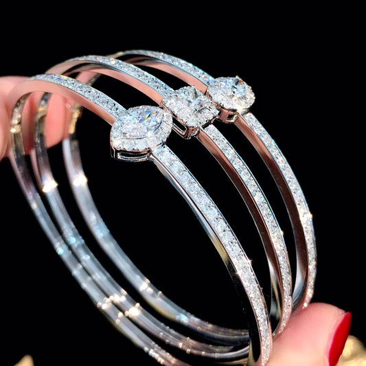 Aazuo Real 18K White Gold Real Natrual Diamonds 1.10ct Marquise Bangle For Woman Upscale Trendy Wedding Engagement Party