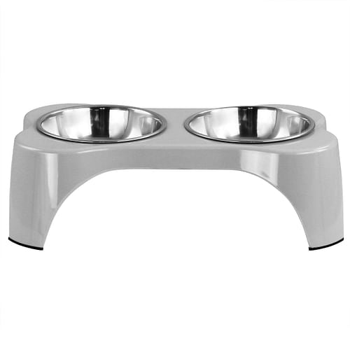 Gibson Home Bow Wow Meow 3 Piece Elevated Pet Bowl Dinner Set in Grey