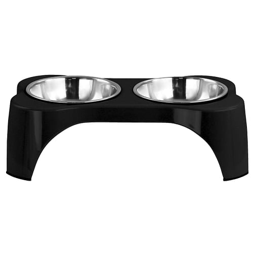 Gibson Home Bow Wow Meow 3 Piece Elevated Pet Bowl Dinner Set in Black