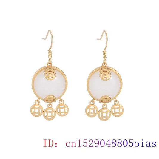 White Jade Earrings Natural Gifts Amulet Jewelry Gemstone Fashion Charm Zircon Chalcedony Crystal Women 925 Silver