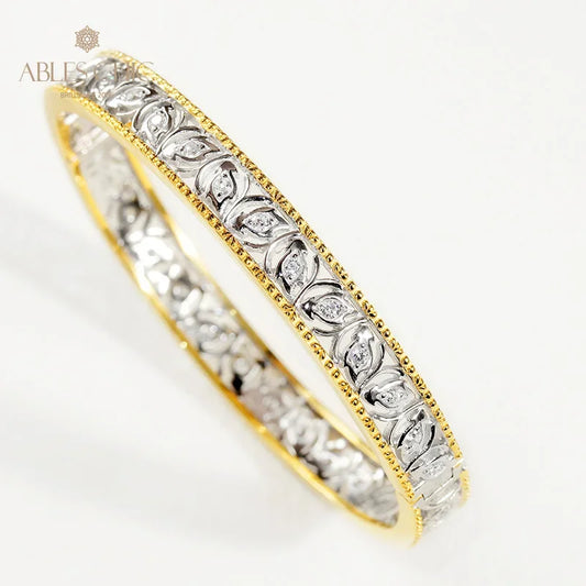 Ables Chic 925 Silver Retro Filigree Bezel Set Zircon Flowers Bangle Gold Rim Rose Element Narrow Band Clasp Bracelet Vintage