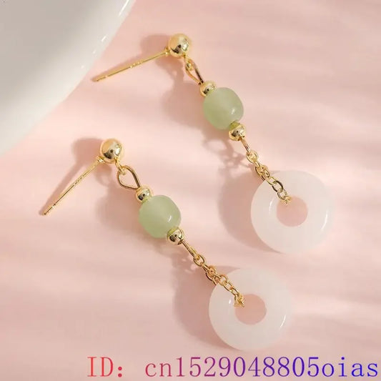 Natural Real Jade Ring Earrings Stone Amulets Vintage Jewelry Gift Gemstone Ear Studs Talismans Charm 925 Silver Accessories