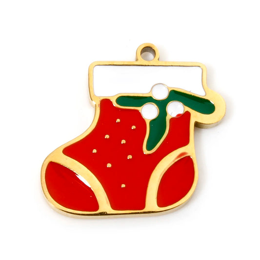 1pc Christmas Stainless Steel Charms Gold Color Christmas Elk Santa Claus Multicolor Enamel Pendant DIY Women Necklace Jewelry