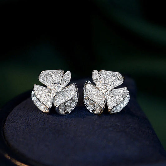 Aazuo Real 18K White Gold Real Diamonds 0.60ct Fairy Skirt  Flower Stud Earrings gifted for Women Engagement Wedding Party Au750