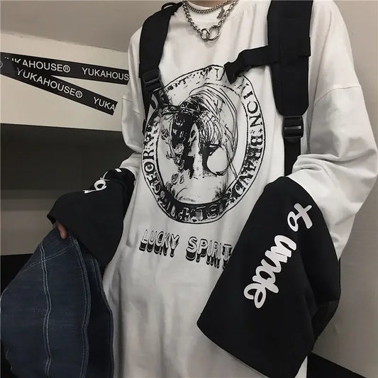 T-shirt for Men Summer Cross of Thorns Suitcase Men's T-shirts Long-sleeved Dark Hip-hop Men's oversize t-shirt Y2k T Shirt Tops