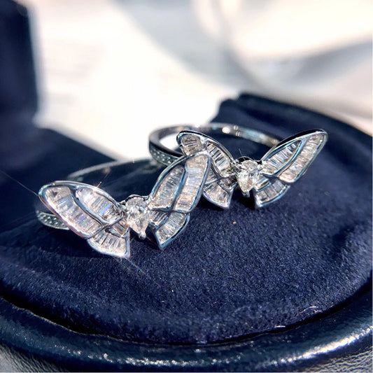 Aazuo Orignal 18K White Gold Real Diamonds Classic Fairy Butterfly Ring Gift For Woman Engagement Birthday Party