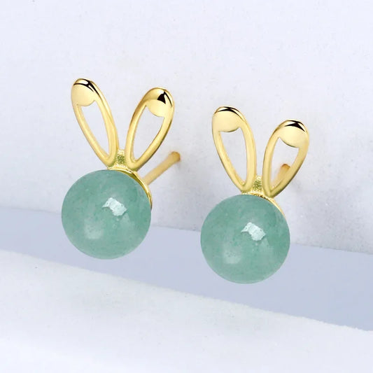 Nephrite Jade Rabbit Earrings Carved Women Green 925 Silver Accessories Real Gift Natural Ear Studs Amulets Gemstone Chinese