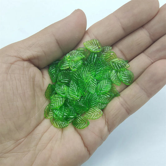 100pcs/bag Green Acrylic Leaf Leaves Beads Pendants For Diy Necklace Bracelet Earrings Jewelry Making Handmade Crafts