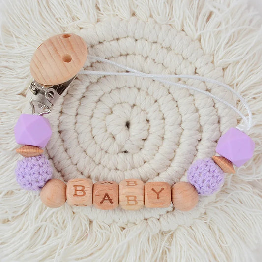 Baby Pacifiers Clips BPA Free Wood Personalized Name Silicone Dummy Nipple Holder Chains Pacifier Clip Teething Toys Accessories