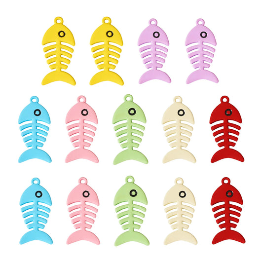 14Pcs Cute Fishbone Alloy Floating Pendants Charms for DIY Earrings Necklace Keychain Decorate Accessories