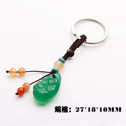 Wholesale Customization Natural Agate DIY Pixiu Fox Leaf Key Ring Jewellery Fashion Accessories Hand-Carved Woman Luck Amulet