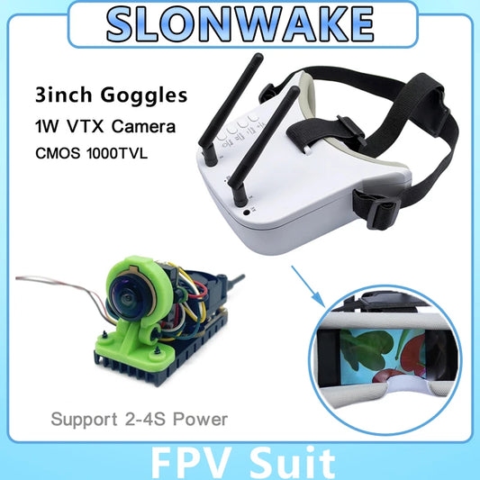 SLONWAKE New Goggles FPV 3 Inch White Glasses fpv drone image transmission module 1000mW starlight microphone camera  for RC