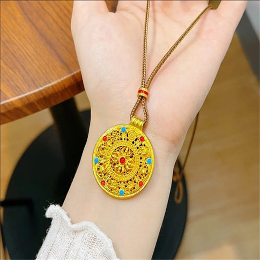 Sand gold hollowed out enamel colored diamond pestle, eight treasure compass pendant, lucky and auspicious necklace