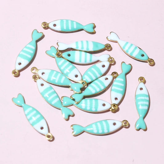 20pcs 18x5mm Stainless Steel Fish Enamel Charms Pendant Stainless Steel DIY Jewelry Making Accessories Findings