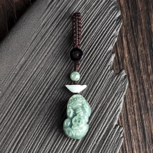 Original High-end Car Key Chain Pendant Natural Jade Pixiu Mobile Phone Pendant Creative Simple Male and Female Fortune Mascot