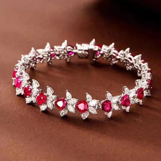 18K Gold White Gold 6.3 Ct Diamond 11.5 Ct Ruby Bracelet Inlaid With 16 Cm Charm Bracelets Anniversary Wedding Jewelry