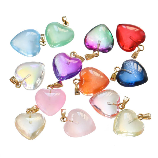 10Pcs/Lot Czech Lampwork Crystal Glass Heart Beads Charms pendant DIY Handmade Jewelry Making Necklaces Earrings Accessories