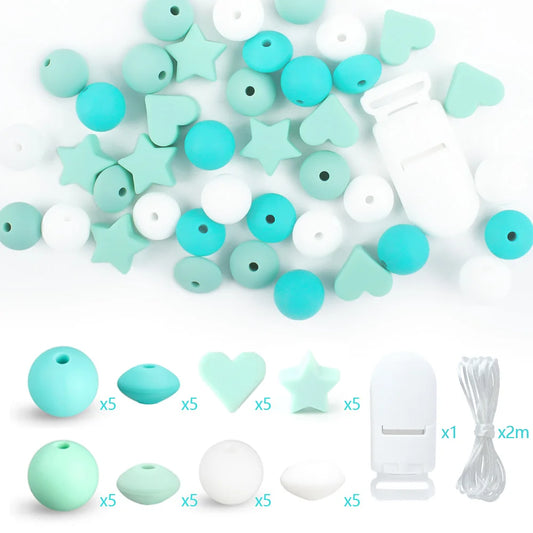 42Pcs New Style Silicone Beads Star Love Theme Beads Set for Jewelry Making DIY Beaded Pen Necklaces Jewelry Accessories