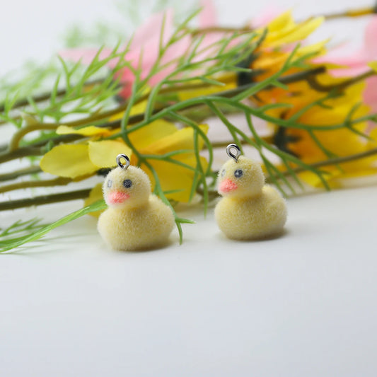 30pcs 3D Flocking cartoon mini Ducklings charms cute Resin Doll Pendant for Backpack chains Keychains DIY Jewelry make fittings