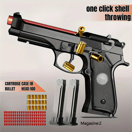 Shell Ejecting Toy Gun Mechanical Continuous Fire Pistol Decompression Toy Empty Hanging Soft Bullet Toy Gun Gift