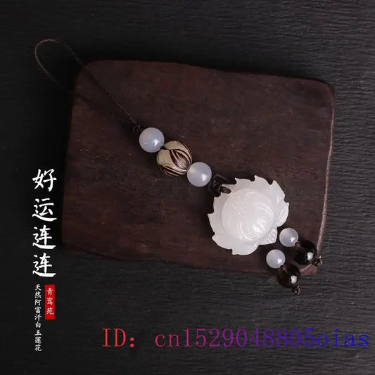 Jade Lotus Keychain Luxury Keychains Jewelry Chalcedony Key chain Phone Charm Car Accessories Fashion Gift Agate key holder