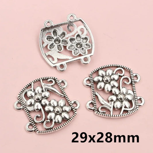 10pcs Antique Silver Color Vintage Flower Connector Charms Pendant DIY Jewelry Making Accessories Findings for Necklace Bracelet