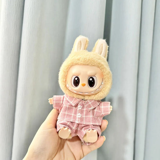 17cm Labubu I II Cute Plush Doll'S Clothes Idol Dolls Sitting Party Pink Green Button Denim Suit Accessories For Korea Kpop Exo