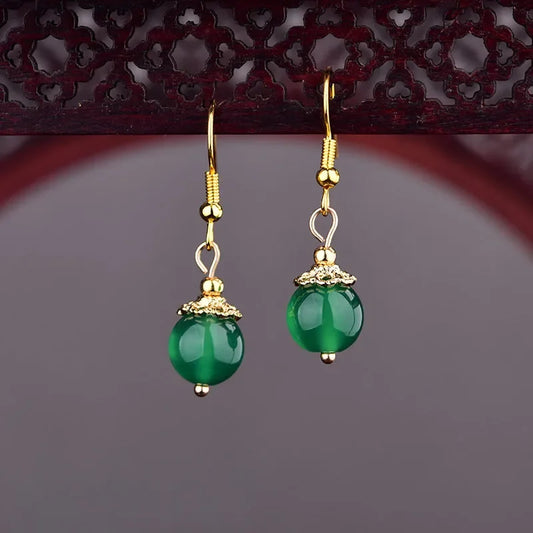 Green Jade Beaded Earrings 925 Silver Accessories Amulets Charms Women Natural Vintage Jewelry Stone Charm Gifts Designer