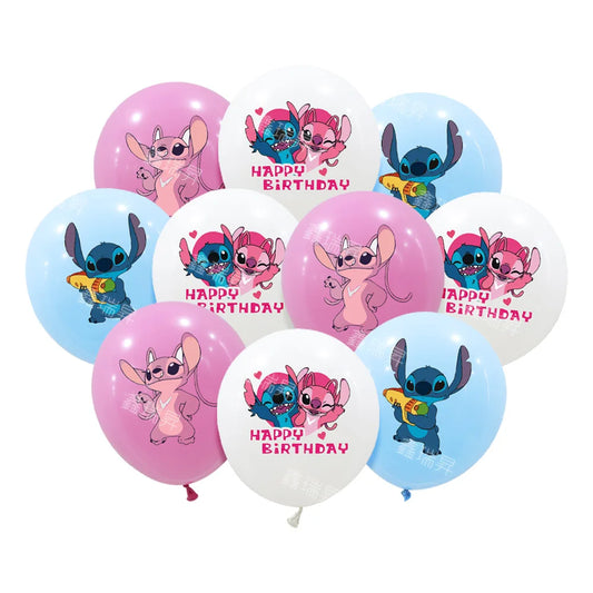 10PCS 12Inch Disney Lilo and Stitch Latex Balloon Set Boy Girl's Birthday Party Baby Shower Party Decorations Kid Toys Supplies