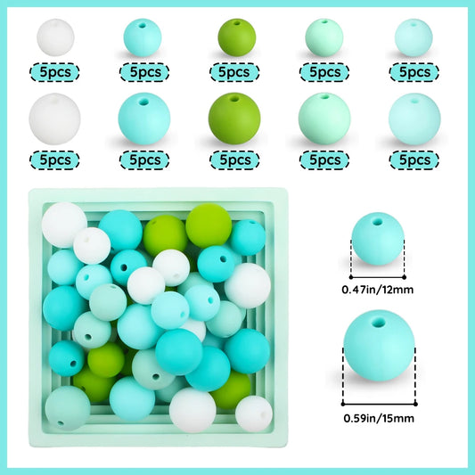 50Pcs Silicone Beads Round Beads Set Colorful For Jewelry Making DIY Necklaces Keychain Bracelets Jewelry Accessories  Bulk