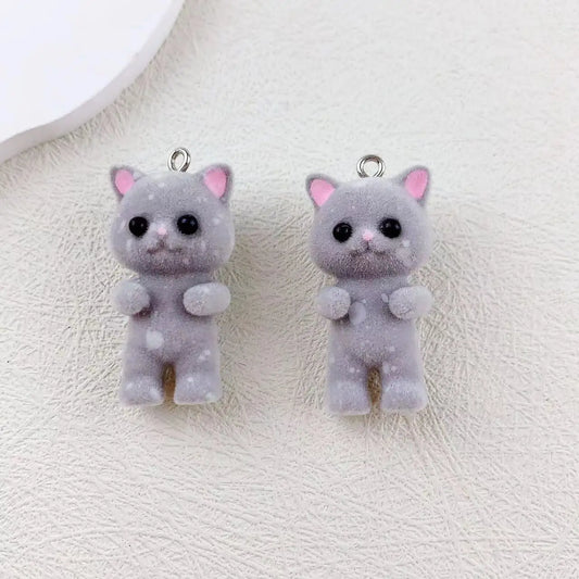 30pcs/lot Flocked Cat Charms Cartoon Animals Resin Pendant for Jewelry Making Diy Earring Necklace Keychain  Accessories