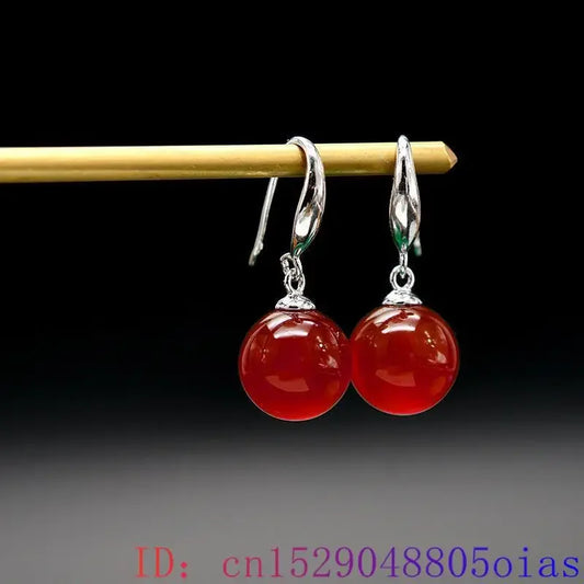 Green Real Jade Bead Earrings 925 Silver Gift Talismans Designer Carved Natural Jewelry Women Fashion Gemstone Gifts Stone