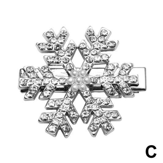 1pc Inlaid Snowflake Hairclips Christmas Pearl Side Duckbill Gifts Year New Accessories Crystal Clip Sweet Hairp V9c8