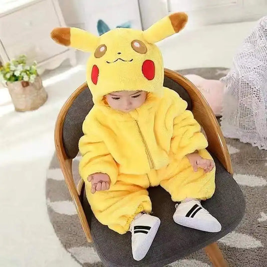 Cartoon Pikachu Shaped Baby Jumpsuit Spring And Autumn Thickened Baby Going Out One-Piece Pikachu Yellow Warm Clothes