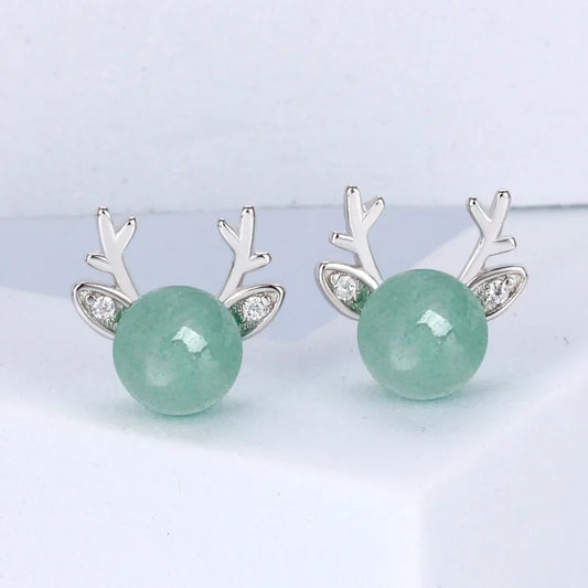 Nephrite Jade Deer Earrings Carved Charm Designer Amulet Ear Studs Energy Gift Natural 925 Silver Amulets Gemstones Green