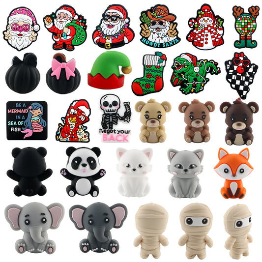 5/10pcs New Christmas Cartoon Animals Silicone Focal Beads For Making DIY Keychain Bracelet Pen Accessory Etc Handmade Products
