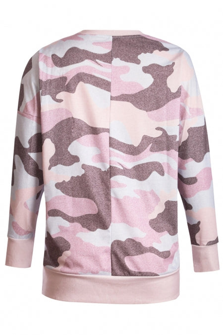 Fashion Dusty Pink Digital Camo Print Sweatshirt