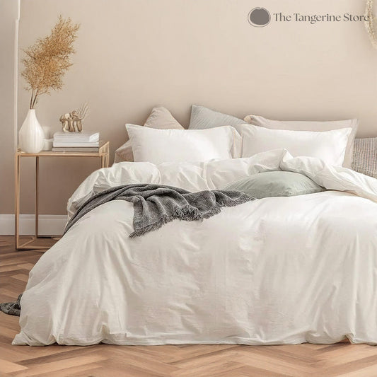 Ivory White - 100% Cotton 3 Piece Duvet Cover Set | 4 Piece Sheet Set