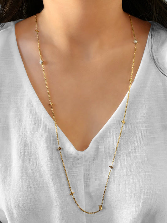 Starry Lane Layered Diamond Necklace in 14K Yellow Gold Vermeil on