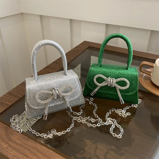 1pcs PU Leather Glitter Small Square Handbag with Detachable Chain