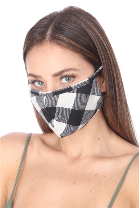 FASHION MASK 101 WHITE BLACK PLAID FACE MASK DOUBLE LAYER