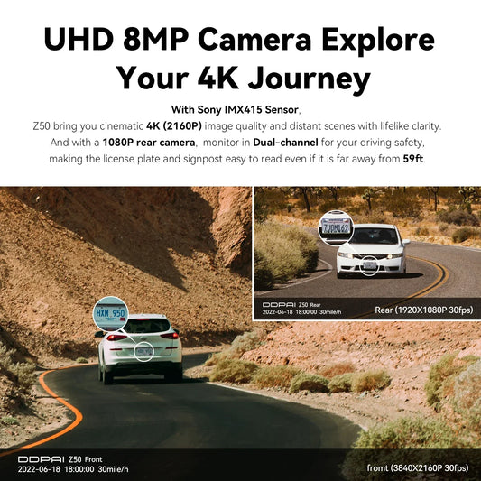 DDPAI Dash Cam Z50 Front and Rear 4K Cam Car Camera with 4K  Built-in