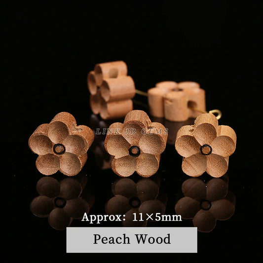 10 Pcs/lot Natural Wooden Carved Flower Shape Bead Peach Wood Flower For Jewelry Making Diy Necklace Bracelet Accessory Finding