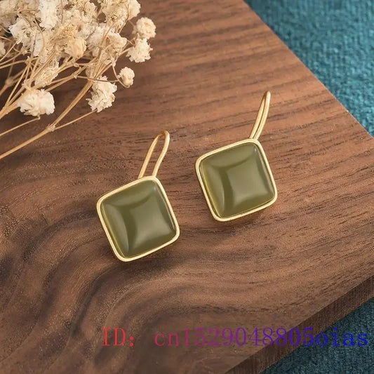 Green Jade Earrings Natural Gifts Amulet Chalcedony Fashion Women Charm 925 Silver Jewelry Gemstone Zircon Crystal