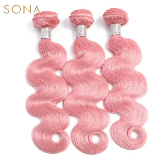 Light Pink Colored Hair Weave Bundles With 4X4  Closure Brazilian Remy Body Wave Pink Hair Extensions Weft For Women 3Pcs/Lot